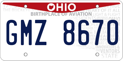 OH license plate GMZ8670