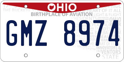 OH license plate GMZ8974