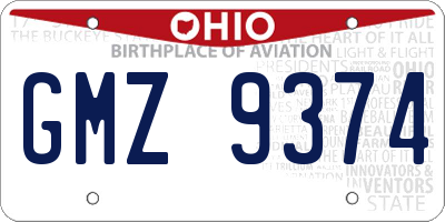 OH license plate GMZ9374