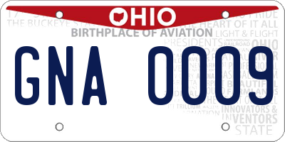 OH license plate GNA0009