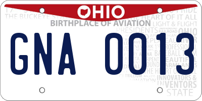 OH license plate GNA0013