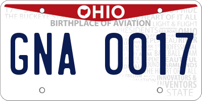 OH license plate GNA0017