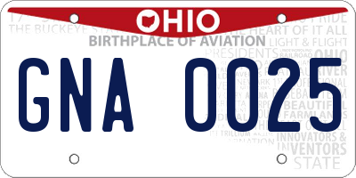 OH license plate GNA0025