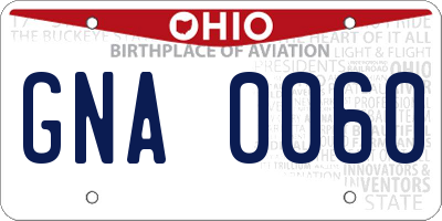 OH license plate GNA0060