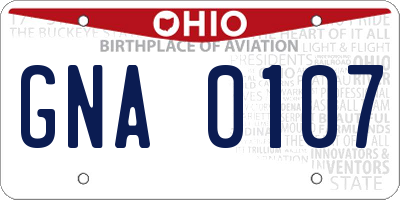 OH license plate GNA0107