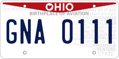 OH license plate GNA0111