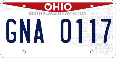 OH license plate GNA0117