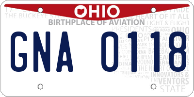 OH license plate GNA0118