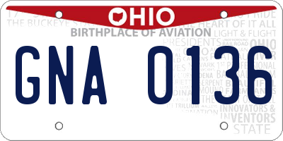 OH license plate GNA0136