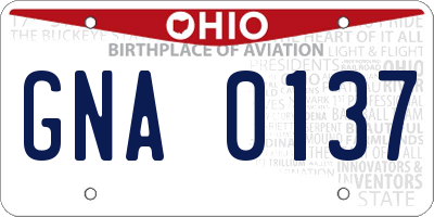 OH license plate GNA0137