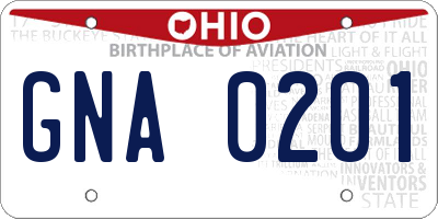 OH license plate GNA0201