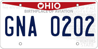 OH license plate GNA0202