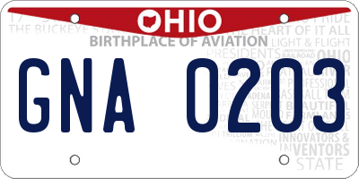 OH license plate GNA0203