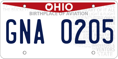 OH license plate GNA0205