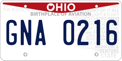 OH license plate GNA0216