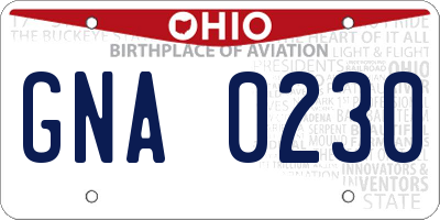 OH license plate GNA0230