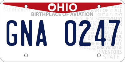 OH license plate GNA0247