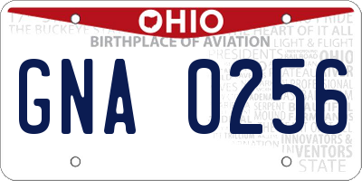 OH license plate GNA0256