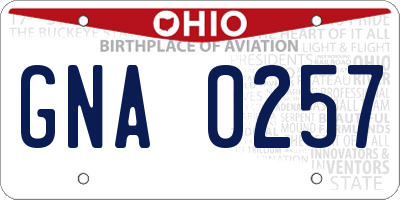 OH license plate GNA0257