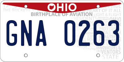 OH license plate GNA0263