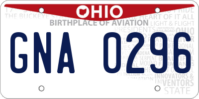 OH license plate GNA0296