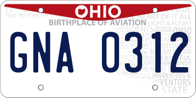 OH license plate GNA0312