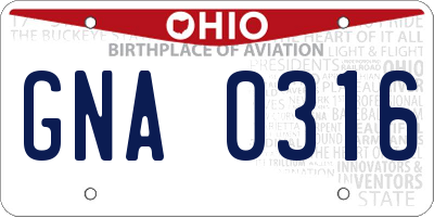 OH license plate GNA0316