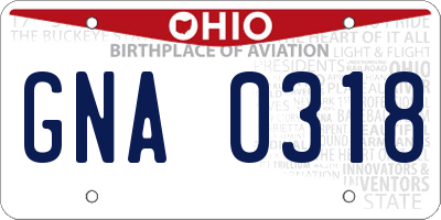 OH license plate GNA0318