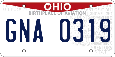 OH license plate GNA0319