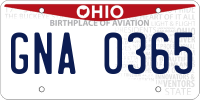 OH license plate GNA0365
