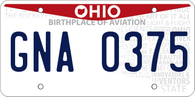 OH license plate GNA0375