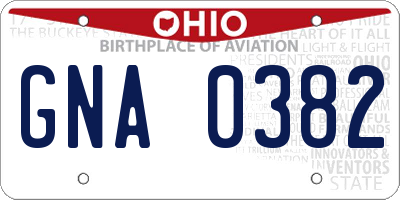 OH license plate GNA0382