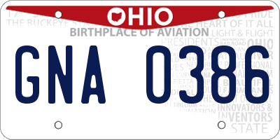 OH license plate GNA0386