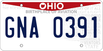 OH license plate GNA0391