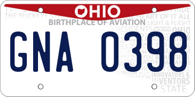 OH license plate GNA0398