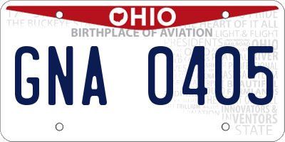 OH license plate GNA0405