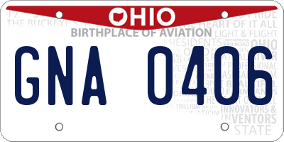 OH license plate GNA0406