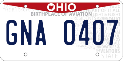 OH license plate GNA0407