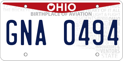 OH license plate GNA0494