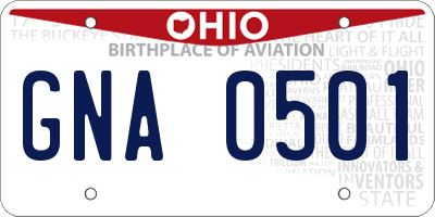 OH license plate GNA0501