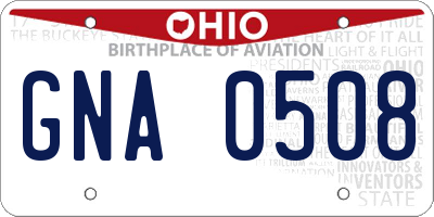 OH license plate GNA0508