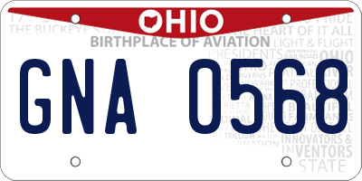 OH license plate GNA0568