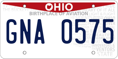 OH license plate GNA0575