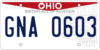 OH license plate GNA0603