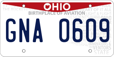 OH license plate GNA0609