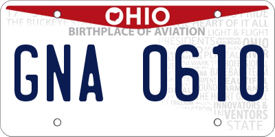 OH license plate GNA0610