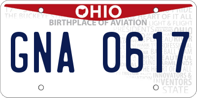 OH license plate GNA0617