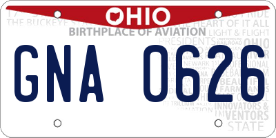 OH license plate GNA0626