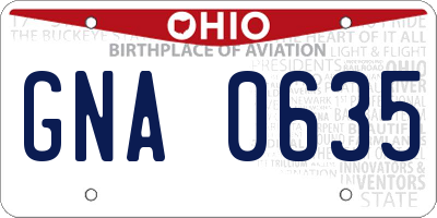 OH license plate GNA0635