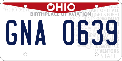 OH license plate GNA0639